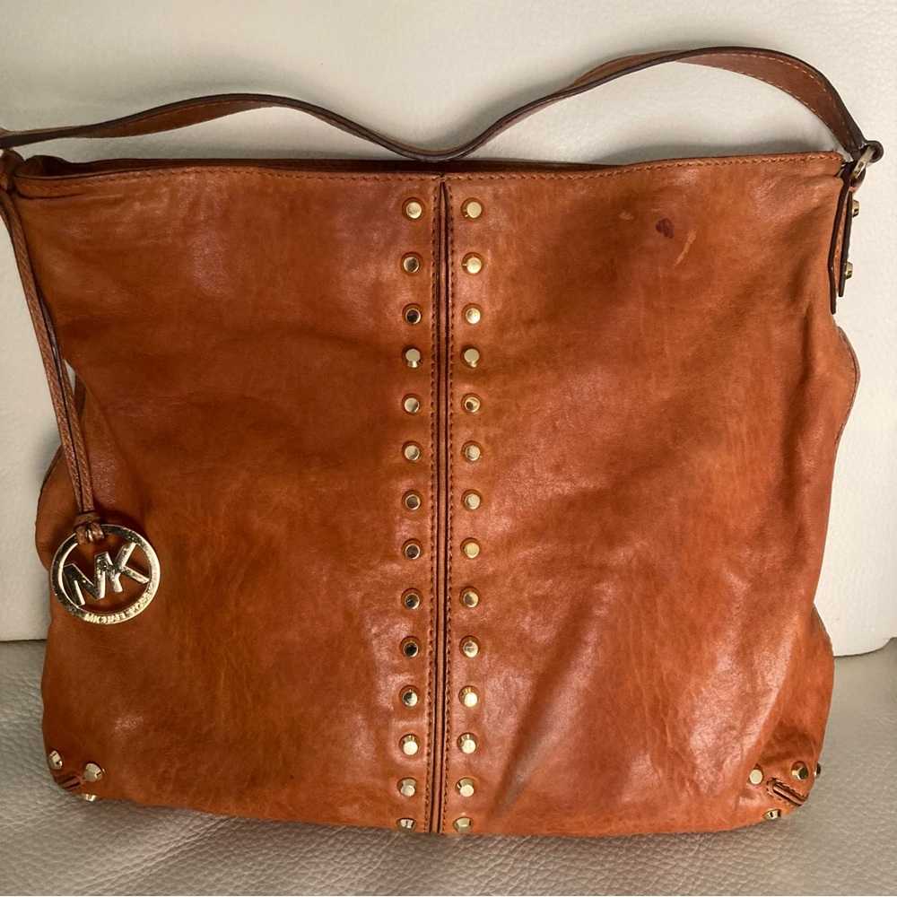 Michael Kors Tan Leather Studded Shoulder Bag